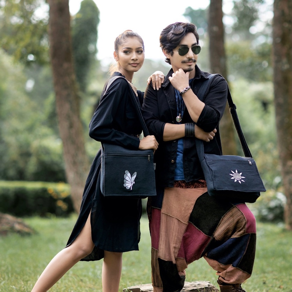 Messenger Bag With Butterfly Embroidery